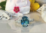 2.1ct Engagement Ring Oval Blue Topaz Round Diamond Accent 14k White Gold Finish