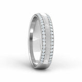 1ct Wedding Ring Band Round Cut Diamond Two Row Textured 14k White Gold Finish