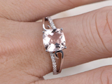 1ct Cushion Cut Peach Morganite Engagement Ring Split Shank 14k WhiteGold Finish