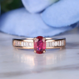 2ct Oval Pink Ruby Engagement Ring Baguette Accent Solitaire 14k Rose Gold Over