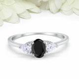 1ct Oval Black Diamond Engagement Ring Heart Accents Trilogy 14k White Gold Over