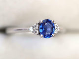 2ct Oval Sapphire Diamond Petite Round Accents Solitaire Ring 14k WhiteGold Over