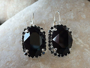 5ct Oval Cut Black Diamond Halo Cocktail Drop Earrings 14k White Gold Finish