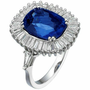 5ct Cushion Cut Blue Sapphire Diamond Halo Cocktail Ring 14k White Gold Finish