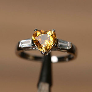 1.2ct Engagement Ring Heart Cut Yellow Citrine Three Stone 14k White Gold Finish