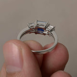 1.5ct Princess Cut Blue Sapphire Engagement Ring 14k White Gold Finish Trilogy