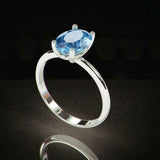 1.5ct Oval Cut Blue Topaz Engagement Ring Solitaire Women 14k Yellow Gold Finish