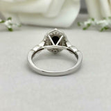 2.2ct Engagement Ring Oval Cut Black Diamond Halo Design 14k White Gold Finish