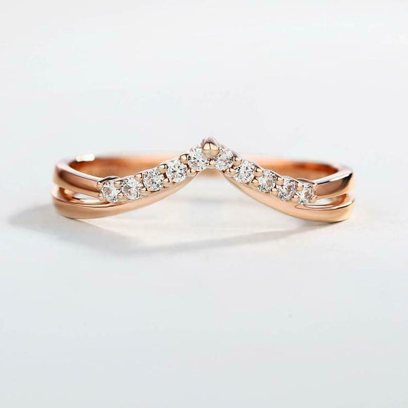 Curved Half Eternity Wedding Band 0.5ct Round Cut Diamond 14k Rose Gold Finish