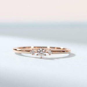 0.4ct Round Cut Diamond Engagement Ring Minimalist Trilogy 14k Rose Gold Finish