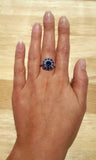 2.8ct Engagement Ring Round Cut Blue Sapphire Vintage Halo 14k White Gold Finish