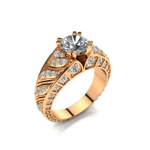 2.9ct Round Cut Diamond Engagement Ring 14k Rose Gold Finish Filigree Art Deco