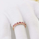 1ct Round Cut Pink Ruby Wedding Band Milgrain Half Eternity 14k Rose Gold Finish