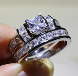 4ct Princess Diamond Engagement Ring 14k White Gold Finish Solitaire Bridal Set