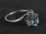 1.7ct Oval Blue Aquamarine Engagement Ring 14k White Gold Finish Unique Trilogy