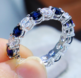 3ct Round Cut Blue Sapphire Wedding Band Ring 14k WhiteGold Finish Full Eternity