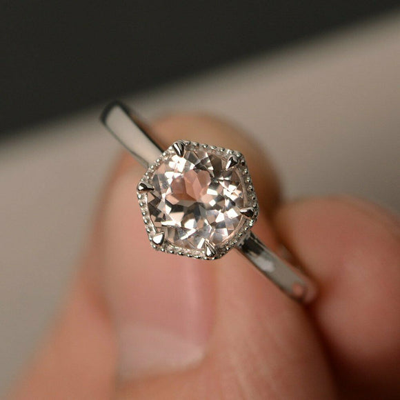 0.6ct Round Cut Peach Morganite Engagement Ring 14k White Gold Finish Solitaire