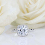 2ct Round Diamond Engagement Ring Milgrain Accents Solitaire 14k White Gold Over