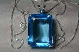 5ct Blue Topaz Pendant Emerald Cut Solitaire Women 14k WhiteGold Finish NO CHAIN