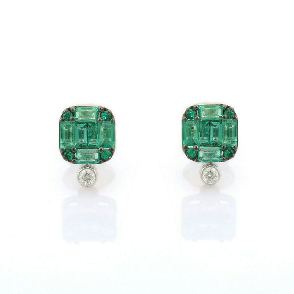 1.4ct Stud Earrings Baguette Cut Green Emerald Cluster 14k White Gold Finish