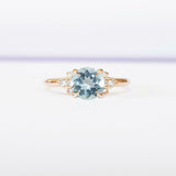 0.75ct Round Cut Blue Aquamarine Diamond Floral Leaf Ring 14k Rose Gold Finish