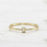 Round Accents Bezel Set Ring 0.25ct Baguette Cut Diamond 14k Yellow Gold Finish