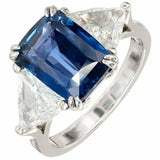 3.5ct Cushion Blue Sapphire Trilogy Ring 14k White Gold Finish Trillion Accents