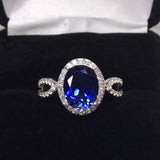 2ct Oval Cut Blue Sapphire Halo Split Band Engagement Ring 14k White Gold Finish