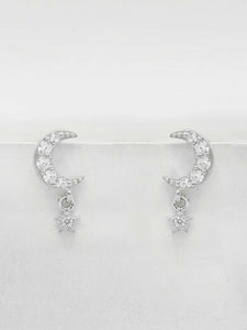 1ct Stud Earrings Round Cut Diamond Moon Crescent 14k White Gold Finish