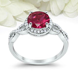 2ct Round Cut Pink Ruby Engagement Ring Twist Shank Halo 14k White Gold Finish