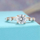 1.5ct Round Cut Diamond Engagement Ring Pear Accents Solitaire 14k RoseGold Over