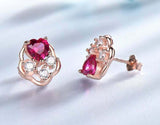 2ct Stud Earrings Heart Cut Pink Ruby Floral Partywear 14k Rose Gold Finish