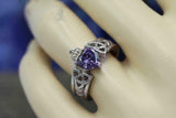 1ct Heart Cut Purple Amethyst Engagement Ring Celtic Trinity 14k White Gold Over