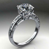 Solitaire with Round Accent Engagement Ring 2ct Round Diamond 14k WhiteGold Over