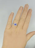 1.5ct Cushion Cut Blue Tanzanite Engagement Ring 14k White Gold Finish Halo