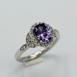 2.2ct Oval Cut Purple Amethyst Diamond Floral Halo Ring 14k White Gold Finish