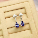 2ct Drop Earrings Pear Cut Blue Tanzanite Dangling Cluster 14k White Gold Finish