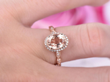 2ct Oval Cut Morganite Engagement Ring Halo Diamond Accent 14k Rose Gold Finish