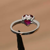 1ct Heart Cut Pink Ruby Solitaire with Round Accent Ring 14k White Gold Finish