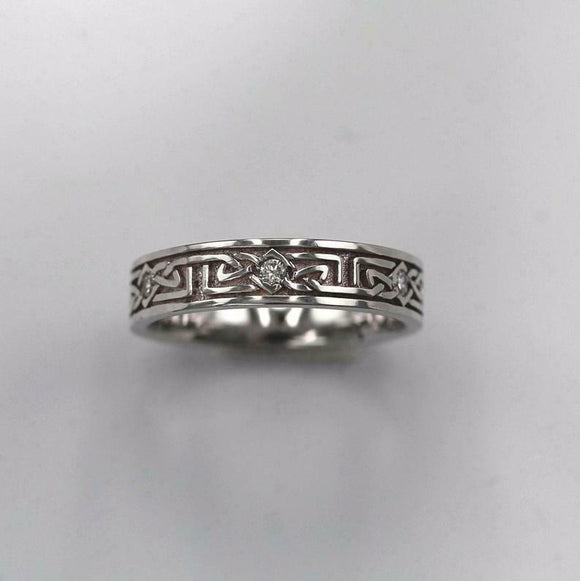 0.15ct Round Cut Diamond Wedding Band Celtic Irish Trinity 14k White Gold Finish