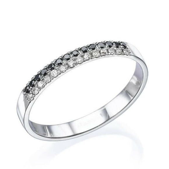 1.2ct Round Cut Diamond Wedding Band Two Row Half Eternity 14k White Gold Finish