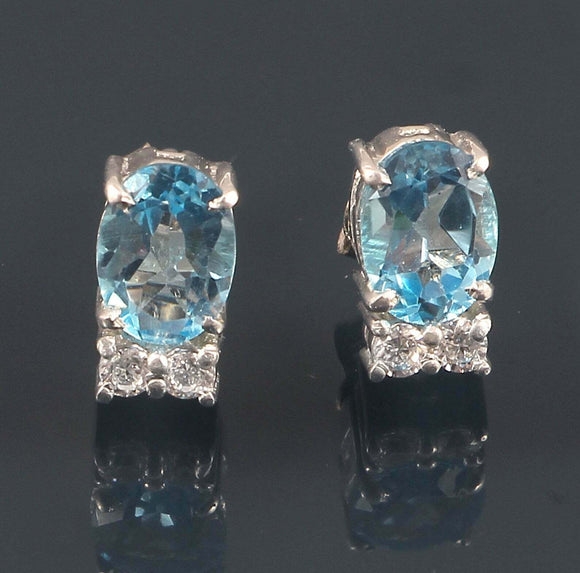 2.3ct Stud Earrings Oval Cut Blue Topaz Dainty Partywear 14k White Gold Finish