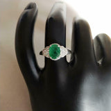 2ct Engagement Ring Oval Cut Green Emerald Cluster Halo 14k White Gold Finish