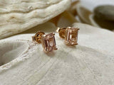 1ct Stud Earrings Emerald Cut Peach Morganite Solitaire 14k Yellow Gold Finish