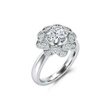 Flower Halo Milgrain Engagement Ring 2ct Round Cut Diamond 14k White Gold Finish