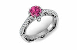 2ct Round Pink Sapphire Filigree Solitaire with Accents Ring 14k White Gold Over