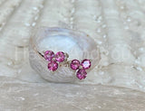 1ct Round Cut Simulated Pink Ruby Three Stone Stud Earrings 14k WhiteGold Plated