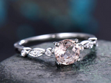 1ct Round Cut Peach Morganite Engagement Ring Diamond Accent 14k White Gold Over