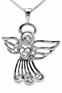 0.15ct Round Cut VVS1D Diamond Angel Heart Pendant 14k WhiteGold Finish NO CHAIN