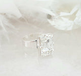 3ct Emerald Cut Diamond Wide Band Solitaire Engagement Ring 14k White Gold Over